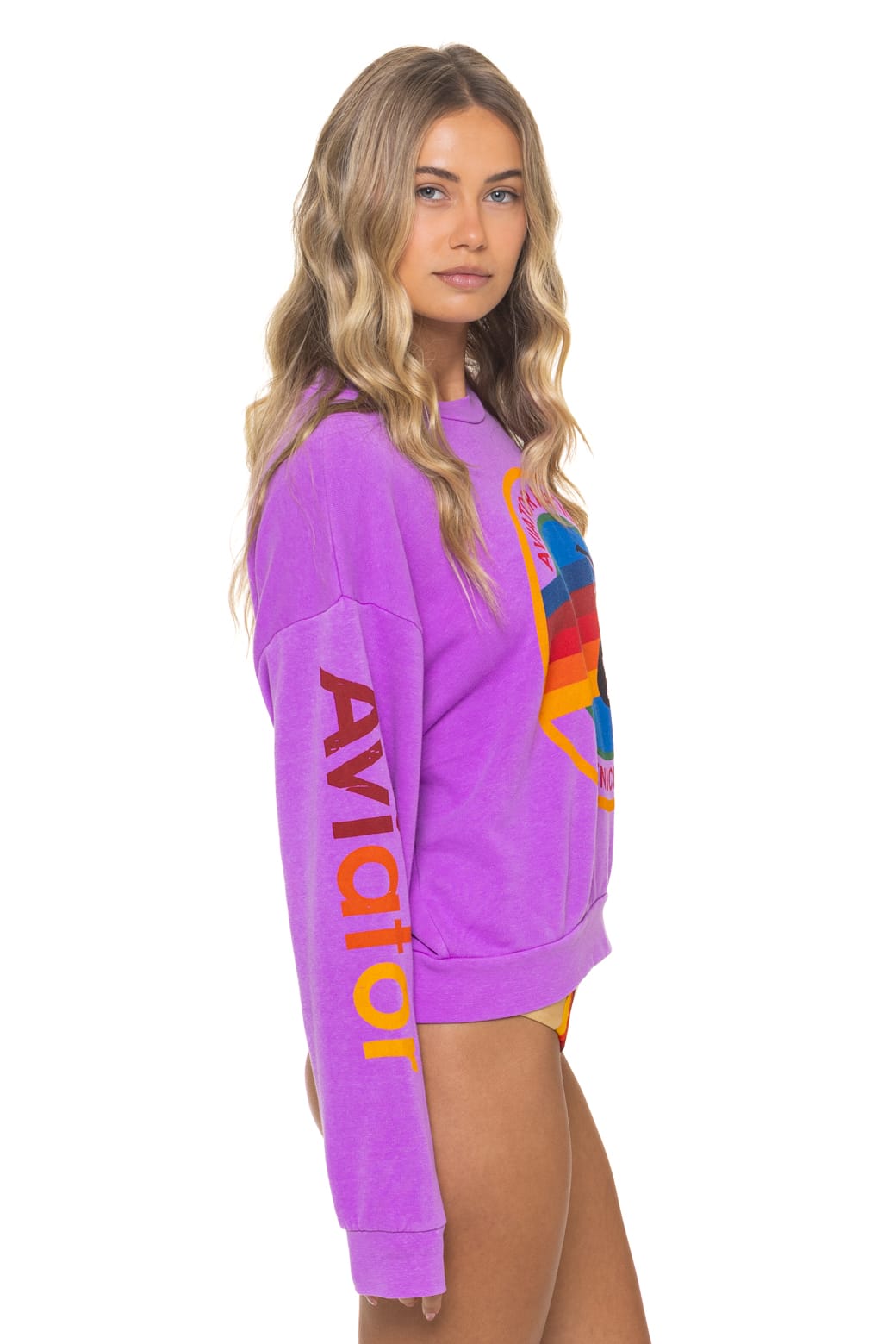 Retro AVIATOR NATION RELAXED VENICE CREW SWEATSHIRT - NEON PURPLE