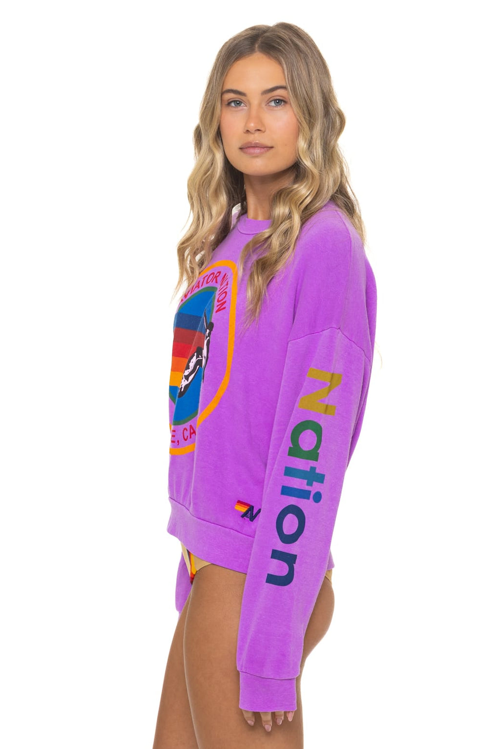 Retro AVIATOR NATION RELAXED VENICE CREW SWEATSHIRT - NEON PURPLE