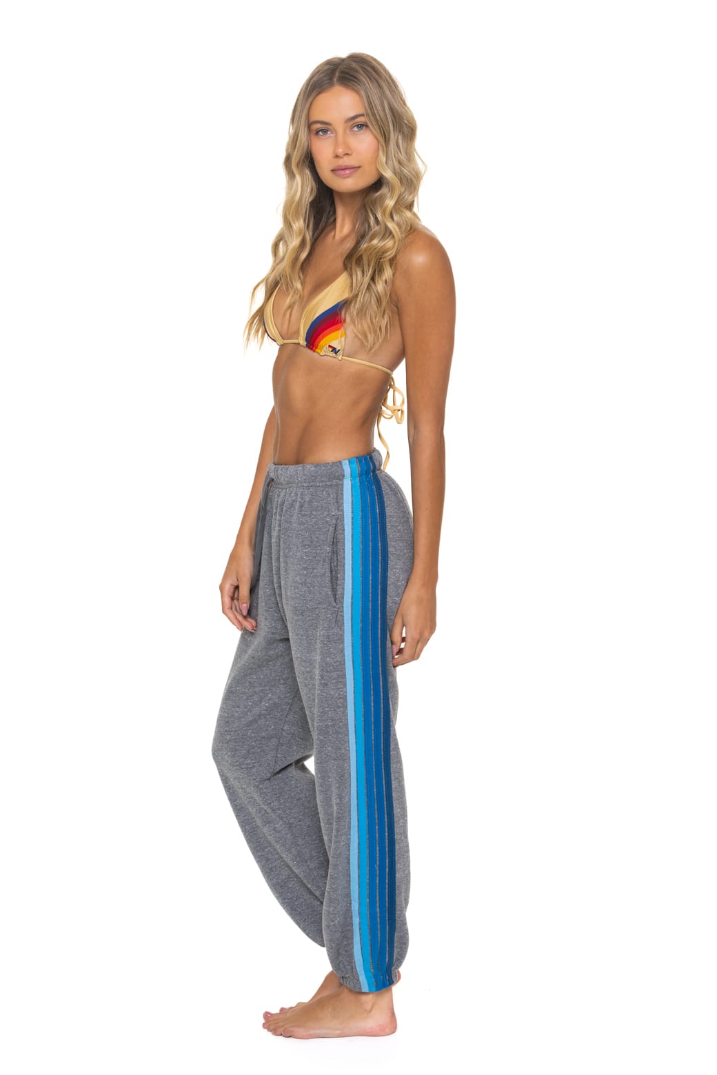 Retro 5 STRIPE SWEATPANTS - HEATHER GREY BLUE