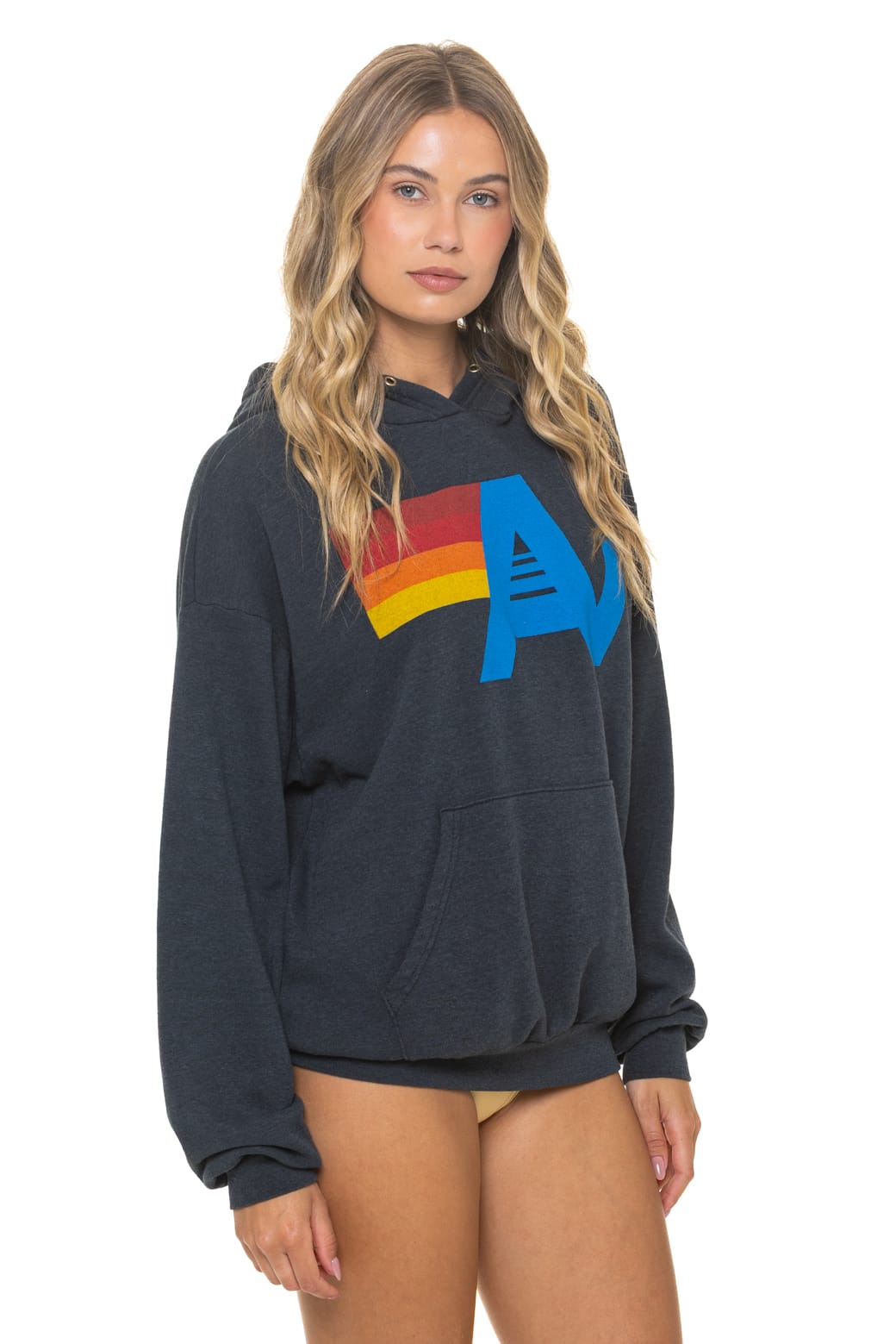 Retro LOGO PULLOVER RELAXED HOODIE - CHARCOAL