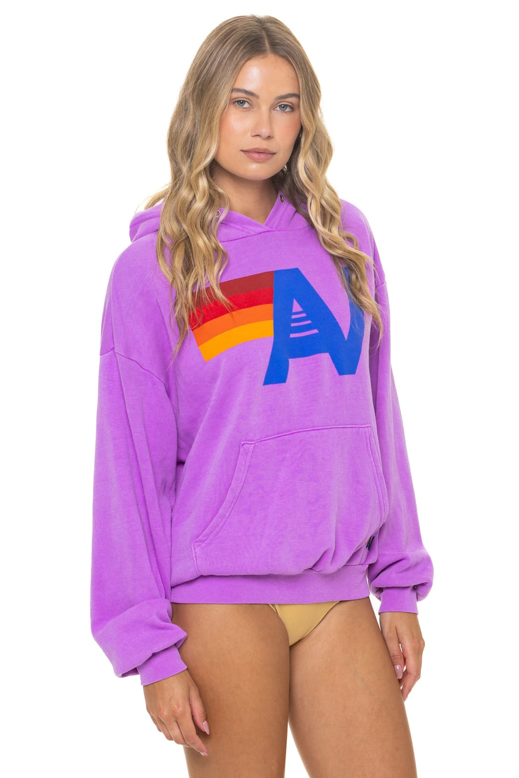Retro LOGO PULLOVER RELAXED HOODIE - NEON PURPLE