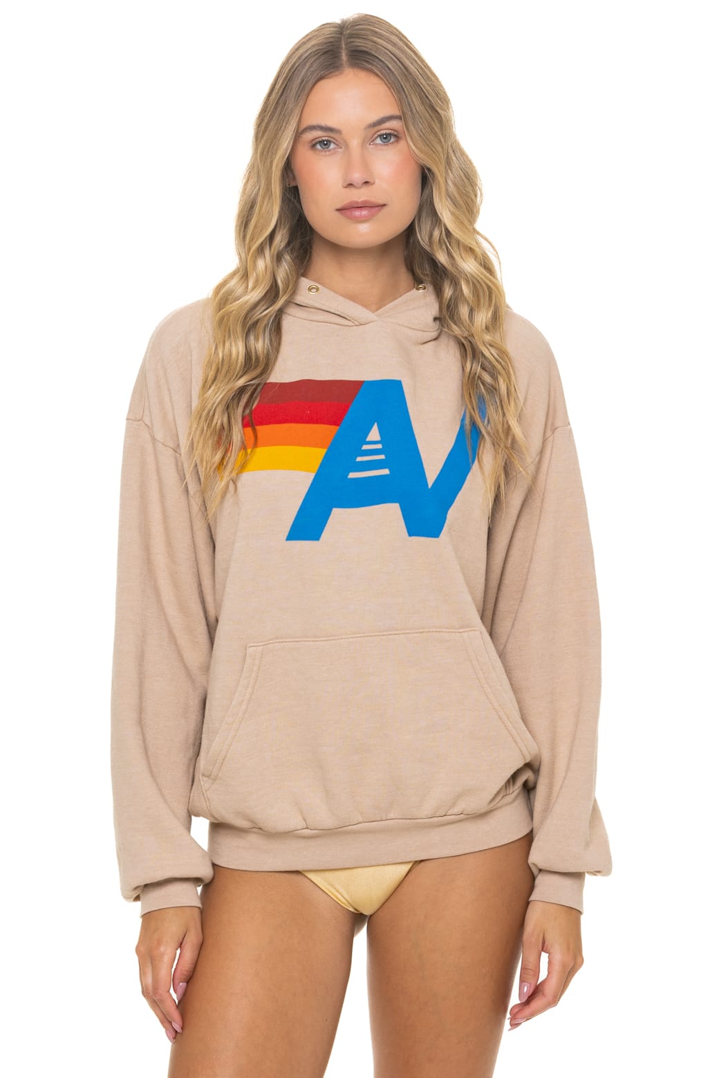 Retro LOGO PULLOVER RELAXED HOODIE - SAND
