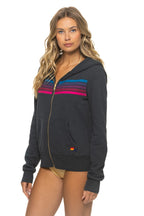 Retro 5 STRIPE HOODIE - CHARCOAL PINK PURPLE