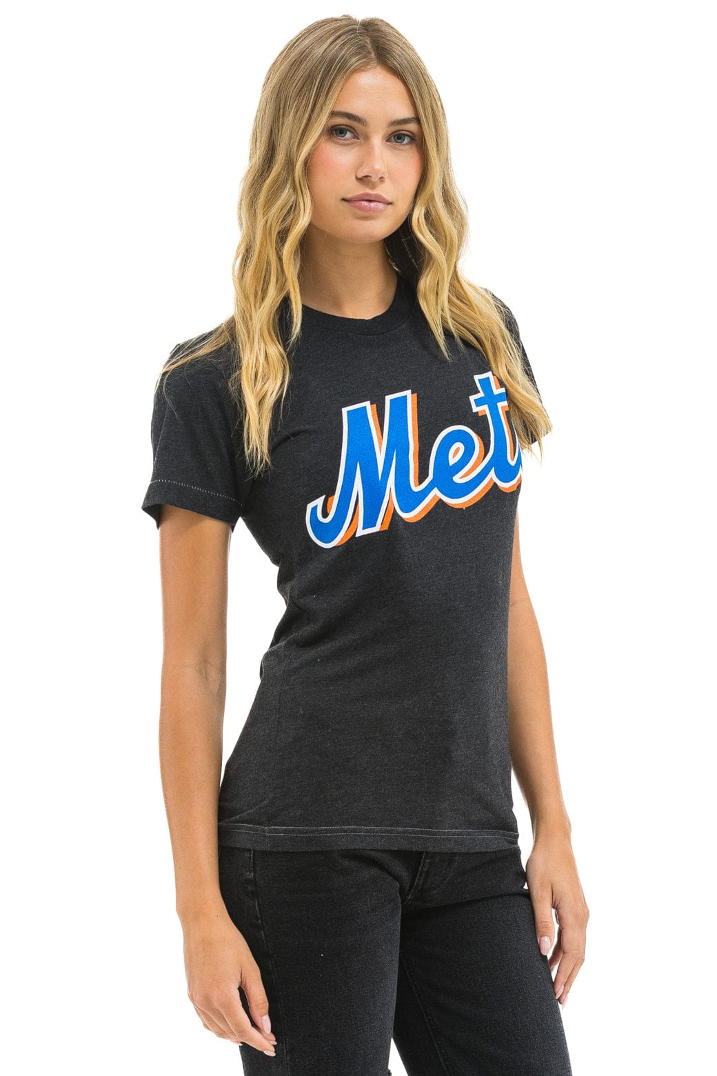 Retro NY METS BOLT CREW TEE - BLACK