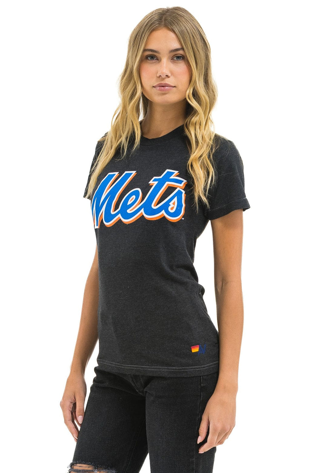 Retro NY METS BOLT CREW TEE - BLACK