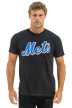 Retro NY METS BOLT CREW TEE - BLACK