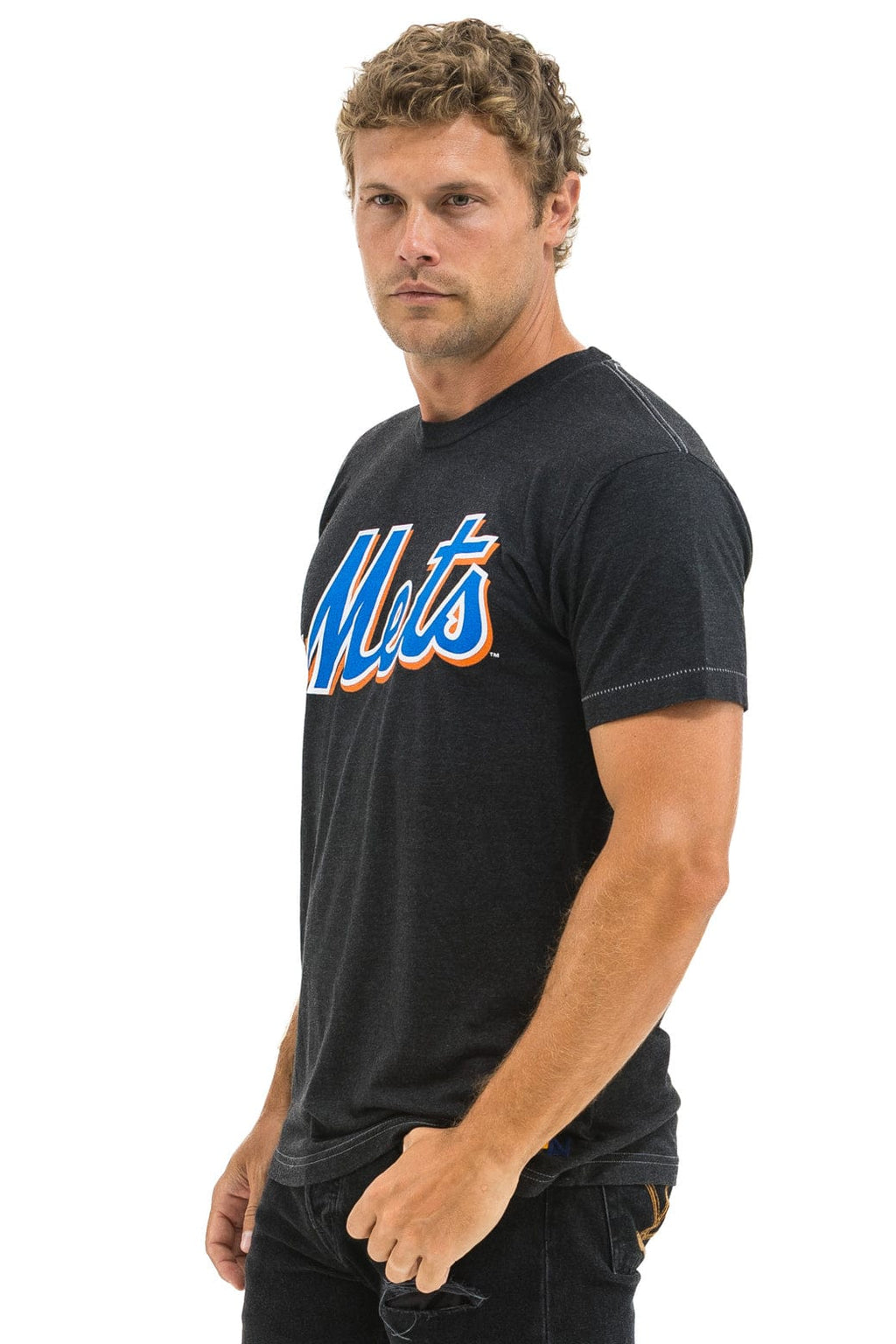Retro NY METS BOLT CREW TEE - BLACK