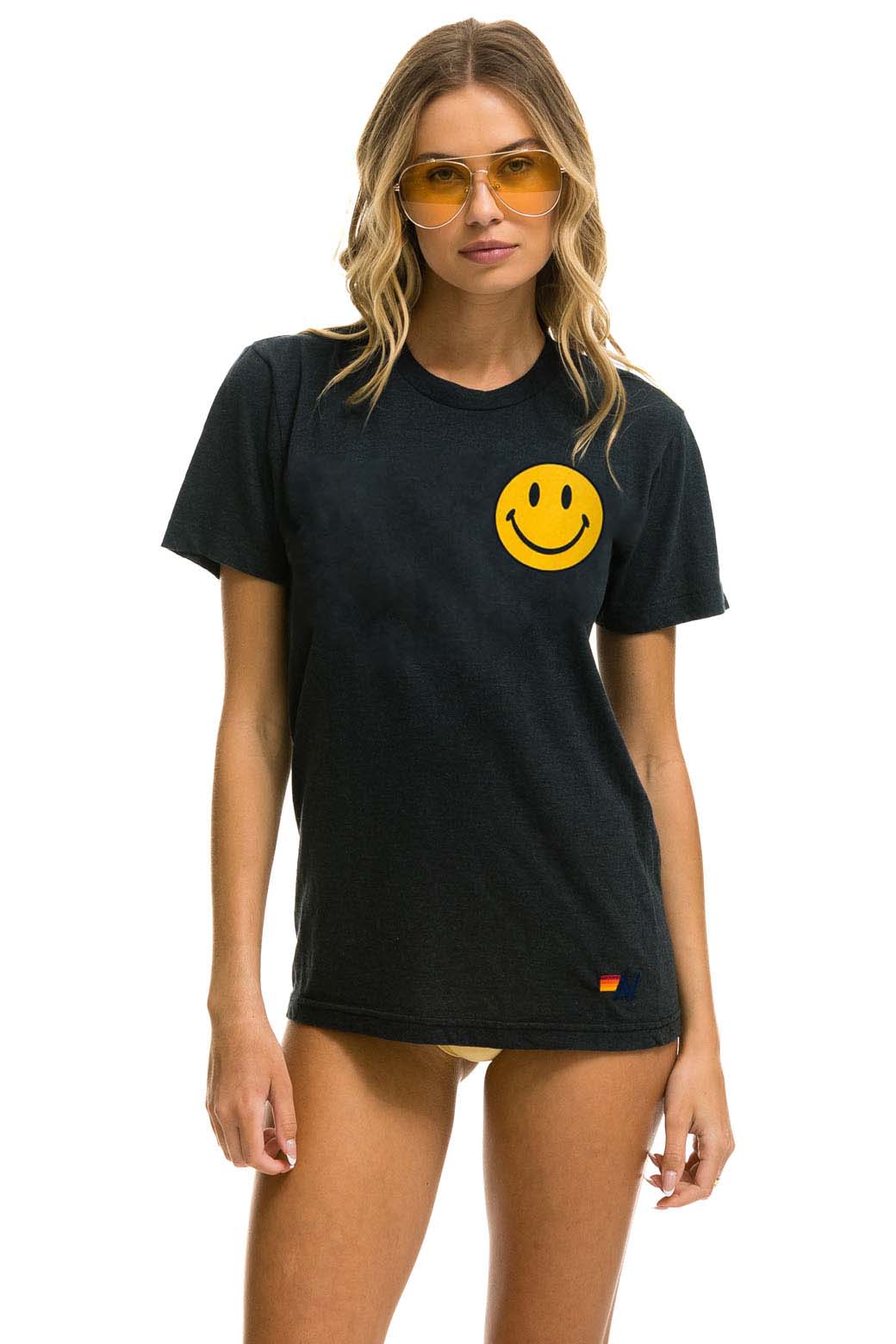 Retro SMILEY 2 CREW TEE - CHARCOAL