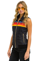 Retro WOMENS 5 STRIPE VEST - BLACK