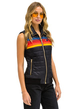 Retro WOMENS 5 STRIPE VEST - BLACK