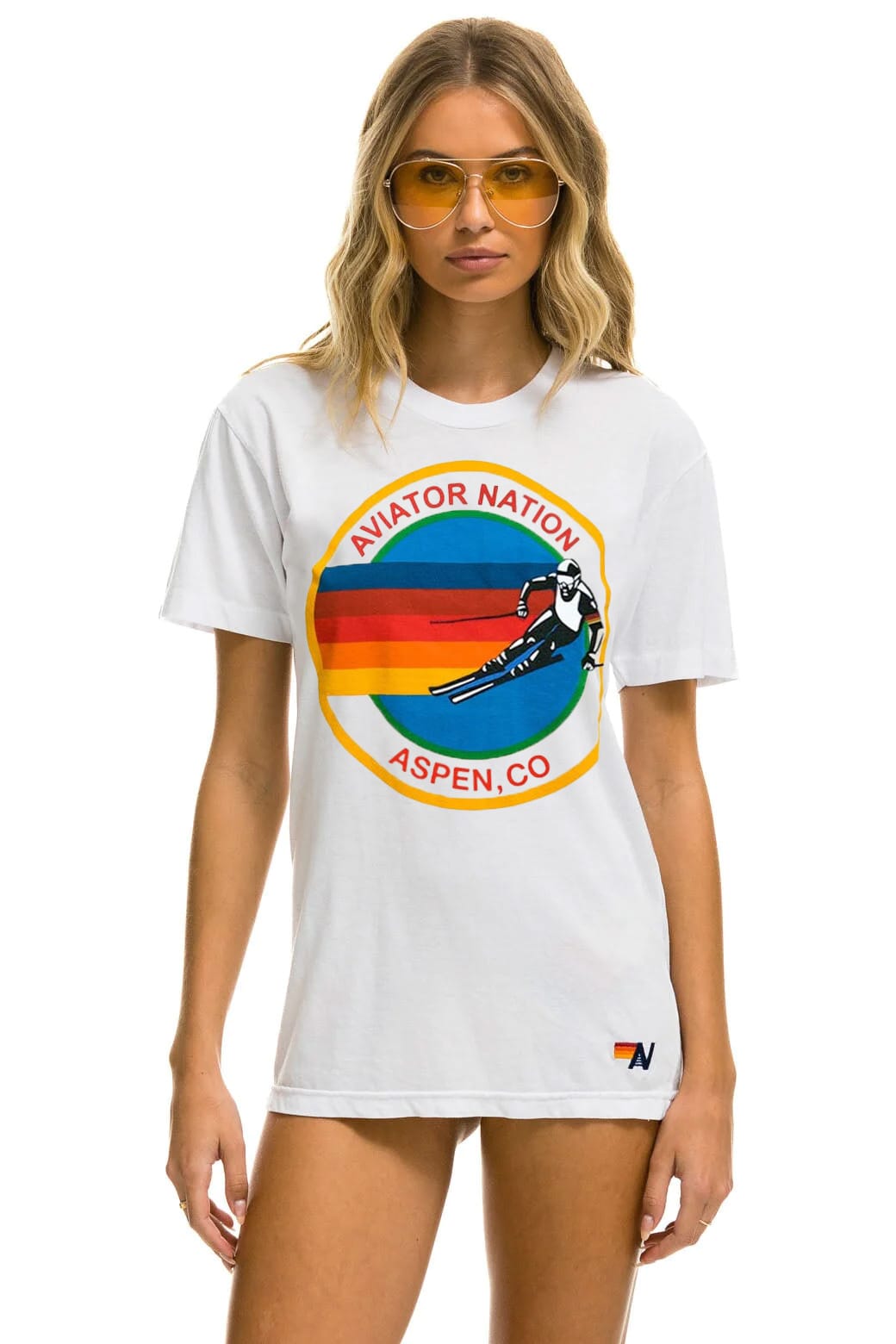Retro AVIATOR NATION ASPEN CREW TEE SHIRT - WHITE