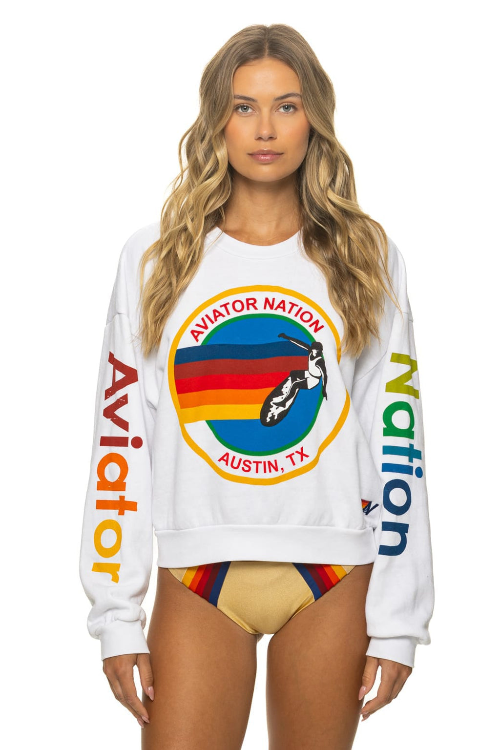 Retro AVIATOR NATION AUSTIN CREW SWEATSHIRT - WHITE