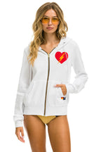 Retro BOLT HEART ZIP HOODIE - WHITE