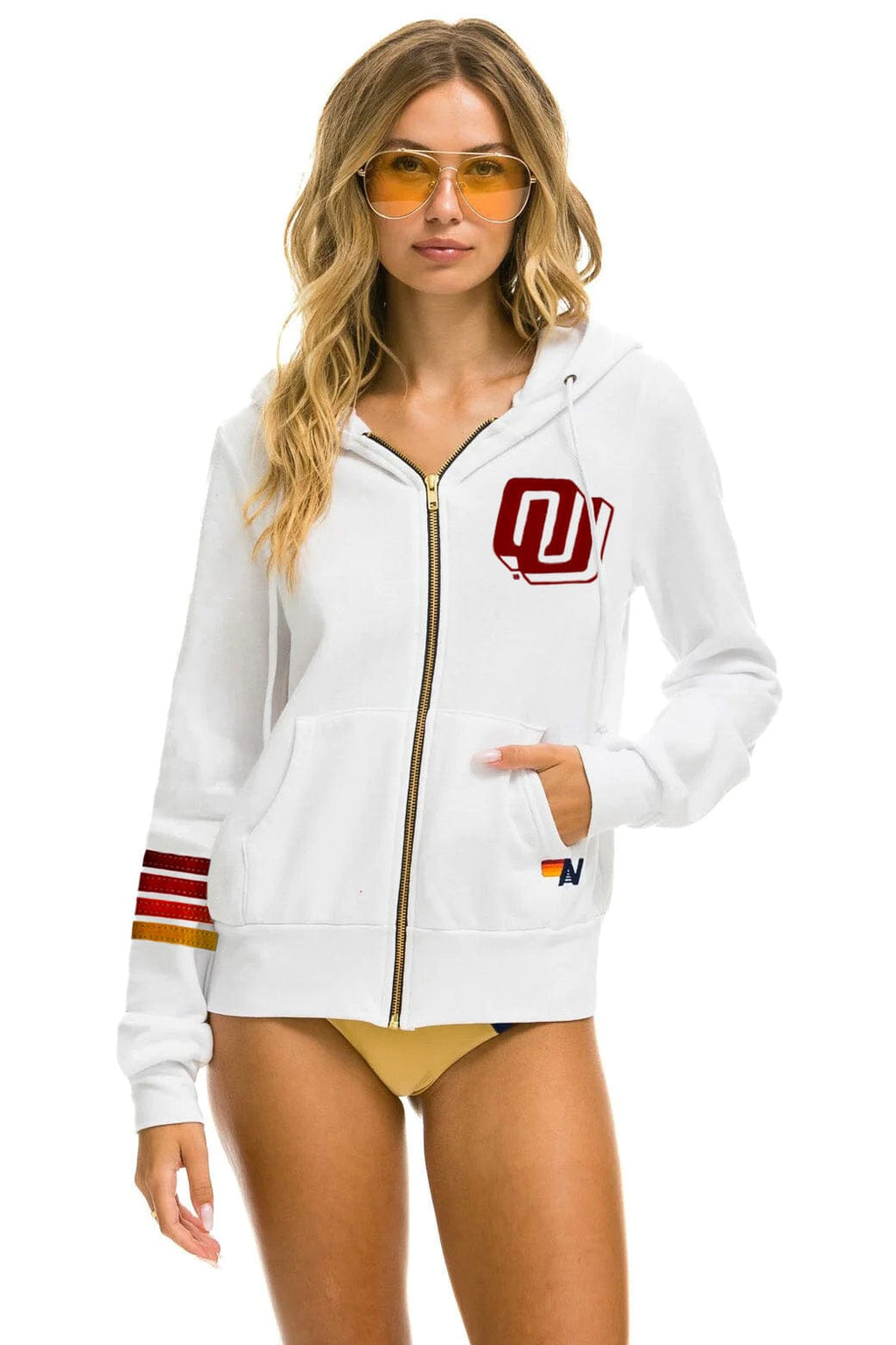 Retro UNIVERSITY OF OKLAHOMA SOONERS ZIP HOODIE - WHITE