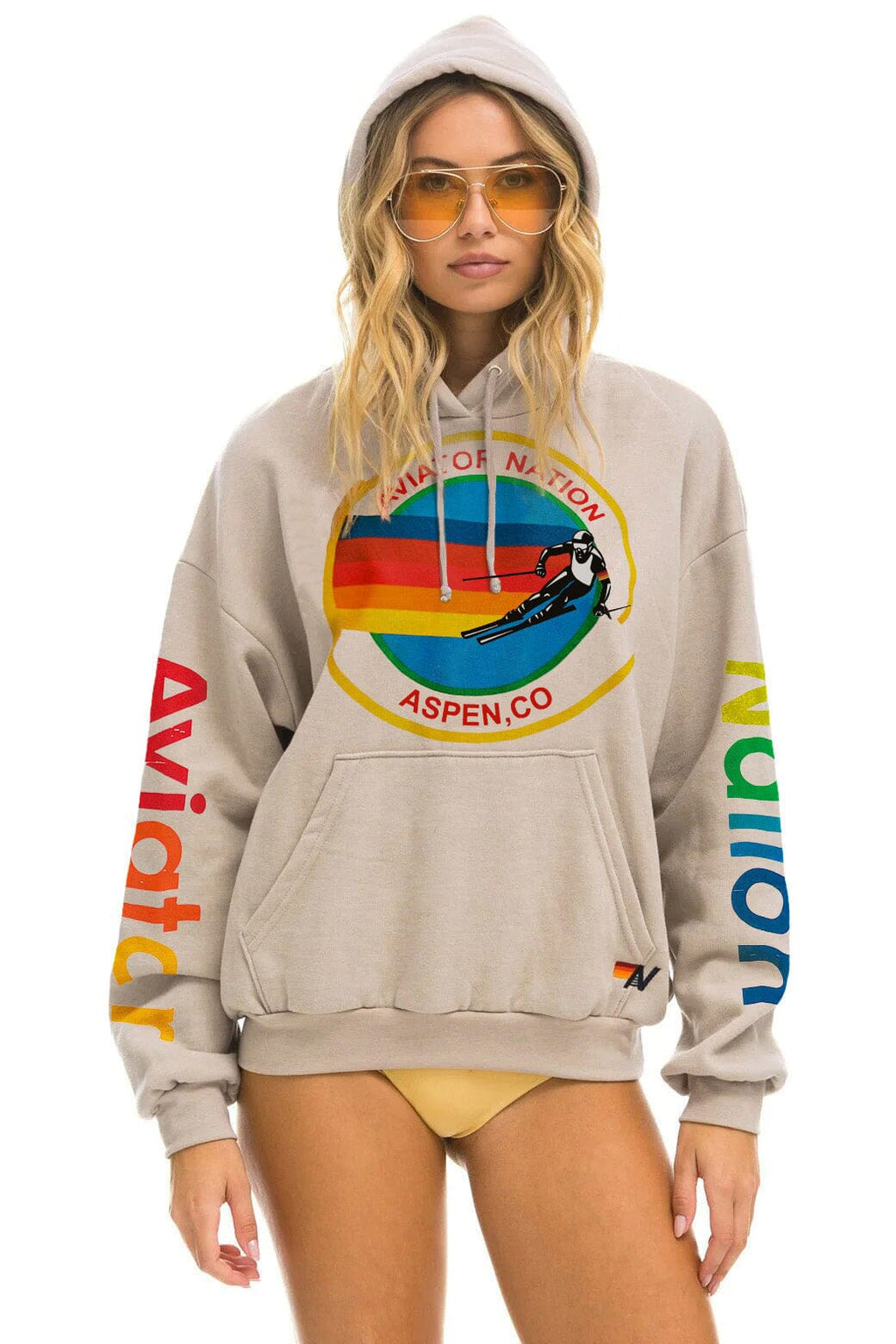 Retro AVIATOR NATION ASPEN RELAXED PULLOVER HOODIE - SAND