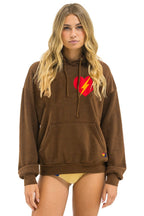 Retro BOLT HEART PULLOVER RELAXED HOODIE - CHOCOLATE