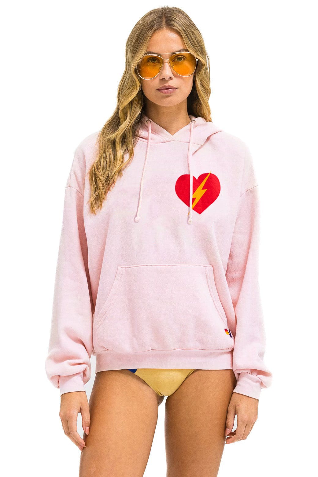 Retro BOLT HEART PULLOVER RELAXED HOODIE - LIGHT PINK