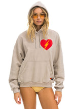Retro BOLT HEART PULLOVER RELAXED HOODIE - SAND