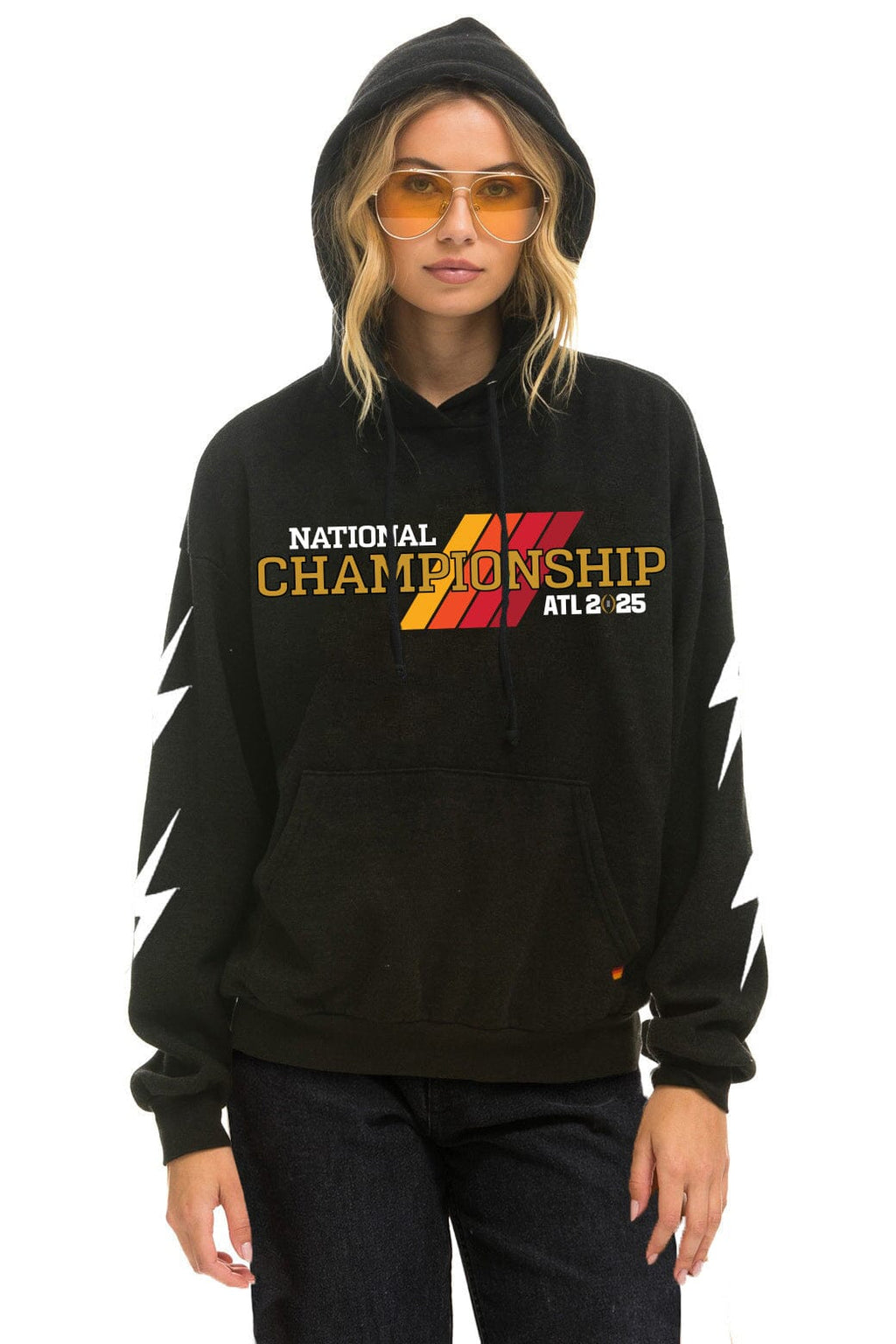Retro CFP NATIONAL CHAMPIONSHIP TEAMS 2025 RELAXED PULLOVER HOODIE - BLACK