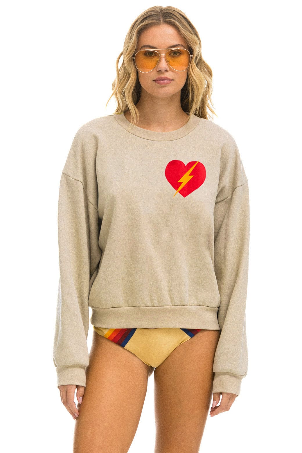 Retro BOLT HEART RELAXED CREW SWEATSHIRT - SAND