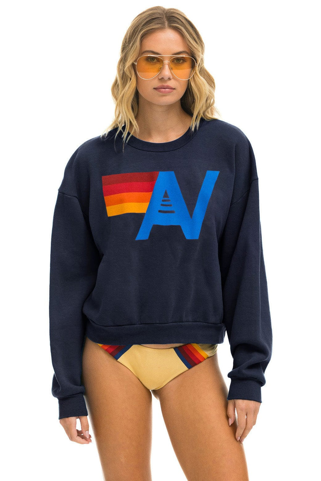 Retro LOGO RELAXED CREW SWEATSHIRT - NAVY