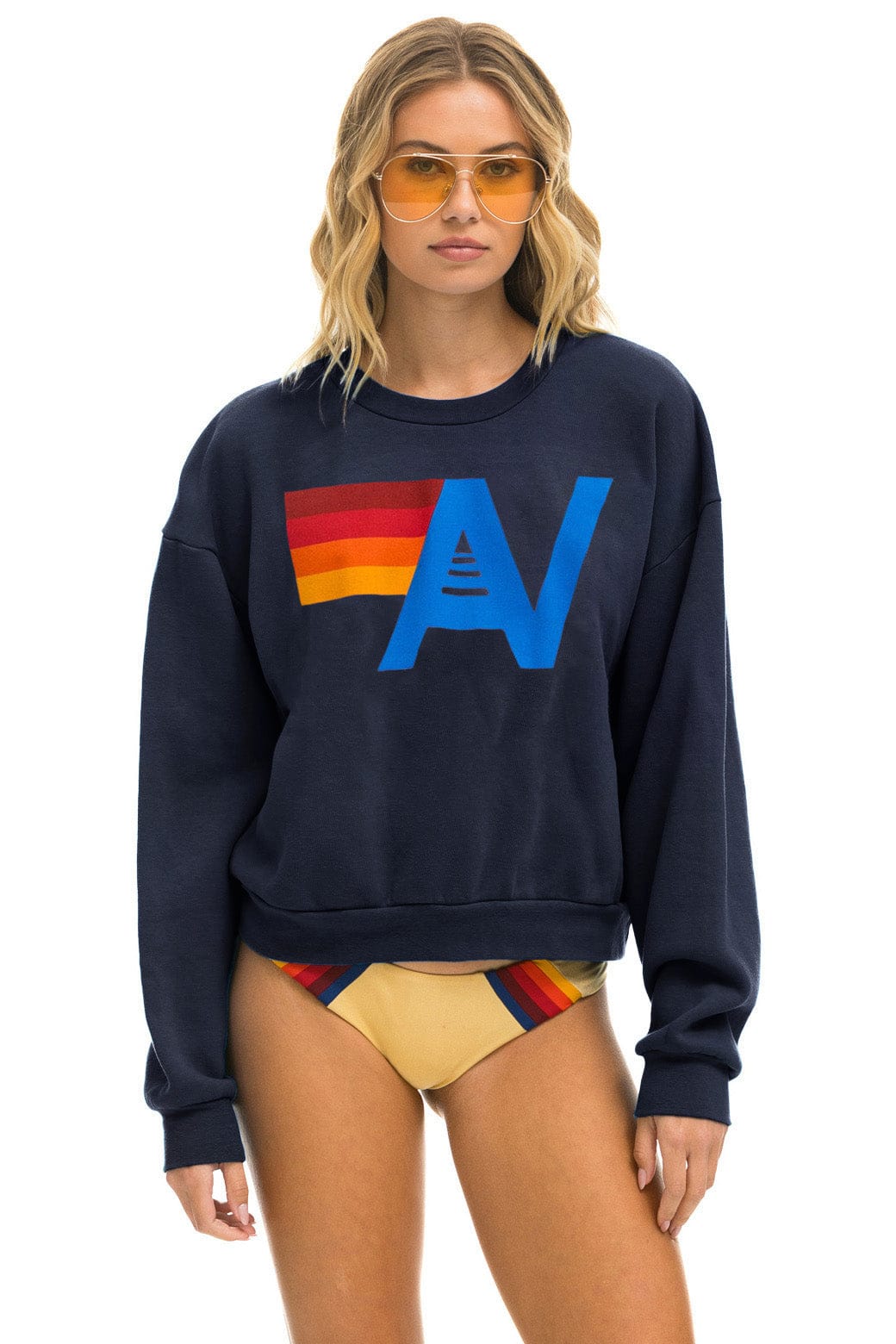 Retro LOGO RELAXED CREW SWEATSHIRT - NAVY