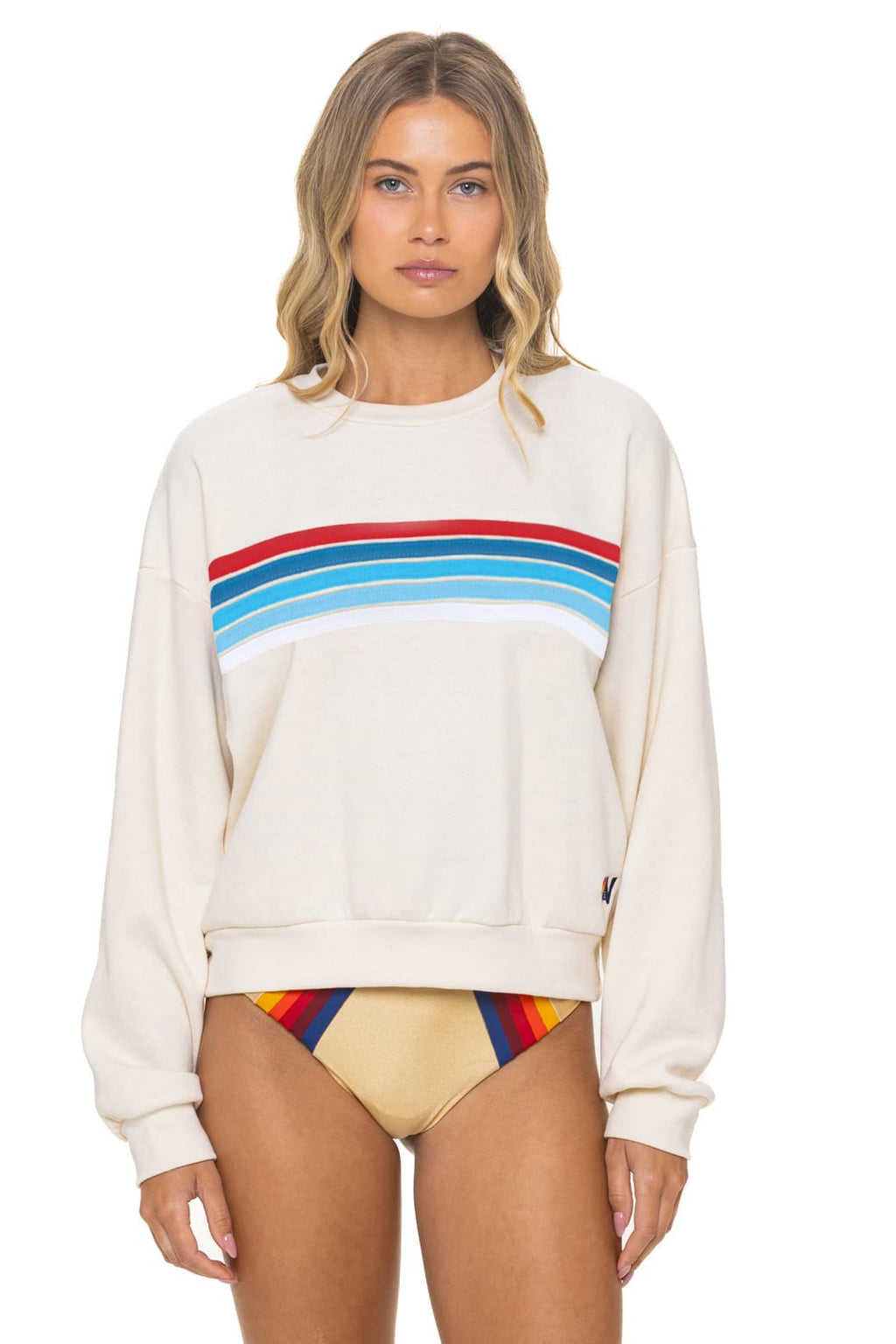 Retro 5 STRIPE AMERICA RELAXED CREW SWEATSHIRT - VINTAGE WHITE USA