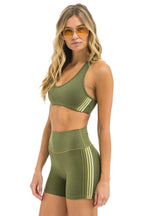 Retro WOMENS 5 STRIPE SPORTS BRA - ARMY