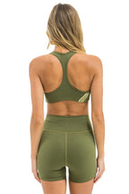 Retro 5 STRIPE 4 INCH HI-RISE BIKER SHORT - ARMY