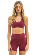Retro 5 STRIPE 4 INCH HI-RISE BIKER SHORT - BERRY