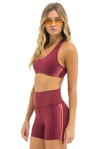 Retro 5 STRIPE 4 INCH HI-RISE BIKER SHORT - BERRY