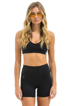 Retro 5 STRIPE 5 INCH HI-RISE BIKER SHORT - BLACK SMOKE