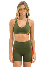Retro 5 STRIPE RAINBOW 4 INCH HI-RISE BIKER SHORT - LEAF