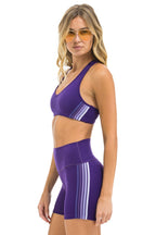 Retro 5 STRIPE 4 INCH HI-RISE BIKER SHORT - GRAPE