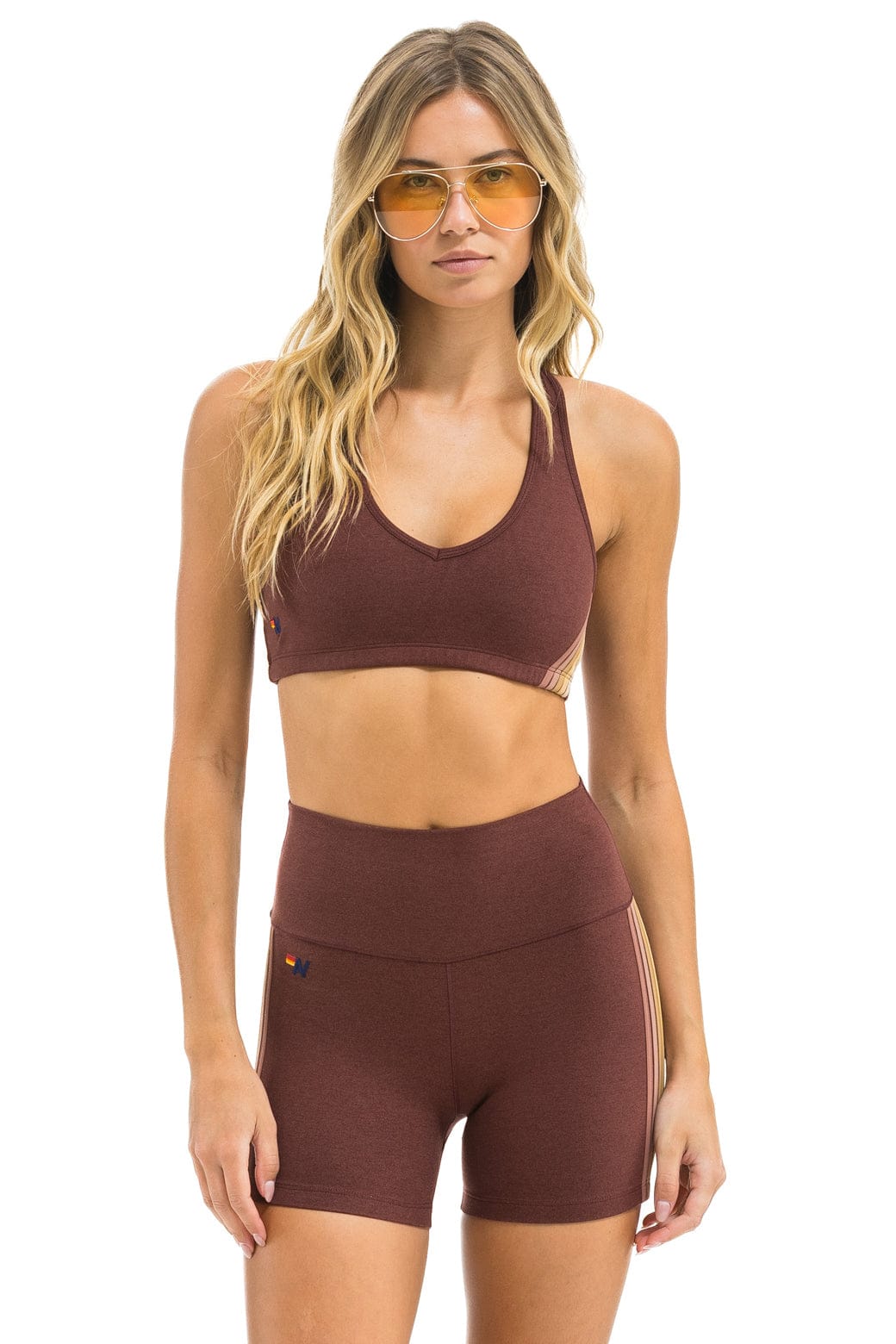 Retro WOMENS 5 STRIPE SPORTS BRA - MOCHA