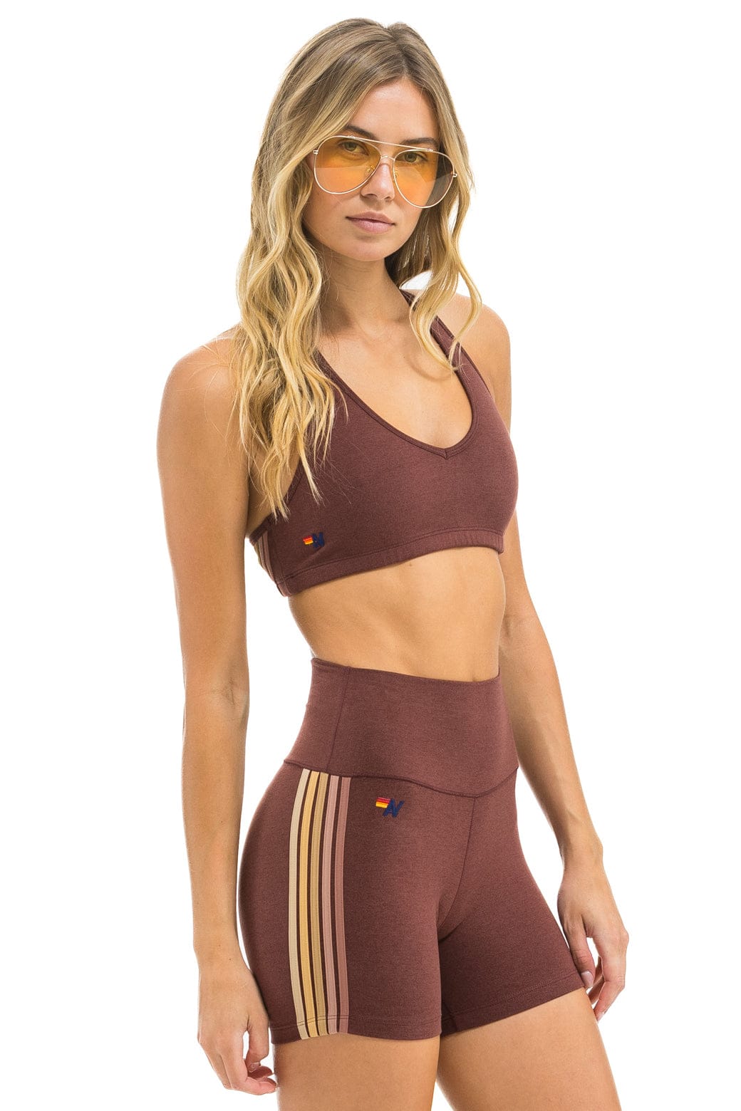 Retro WOMENS 5 STRIPE SPORTS BRA - MOCHA