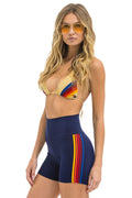 Retro 5 STRIPE RAINBOW 4 INCH HI-RISE BIKER SHORT - NAVY