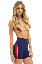Retro 5 STRIPE RAINBOW 4 INCH HI-RISE BIKER SHORT - NAVY