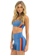 Retro 5 STRIPE RAINBOW 4 INCH HI-RISE BIKER SHORT - DUSTY BLUE