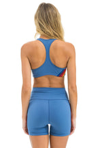 Retro 5 STRIPE RAINBOW 4 INCH HI-RISE BIKER SHORT - DUSTY BLUE