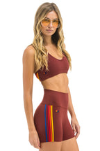 Retro 5 STRIPE RAINBOW 4 INCH HI-RISE BIKER SHORT - BRICK
