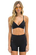 Retro WIDE RIB TRIANGLE ADJUSTABLE SPORTS BRA - BLACK