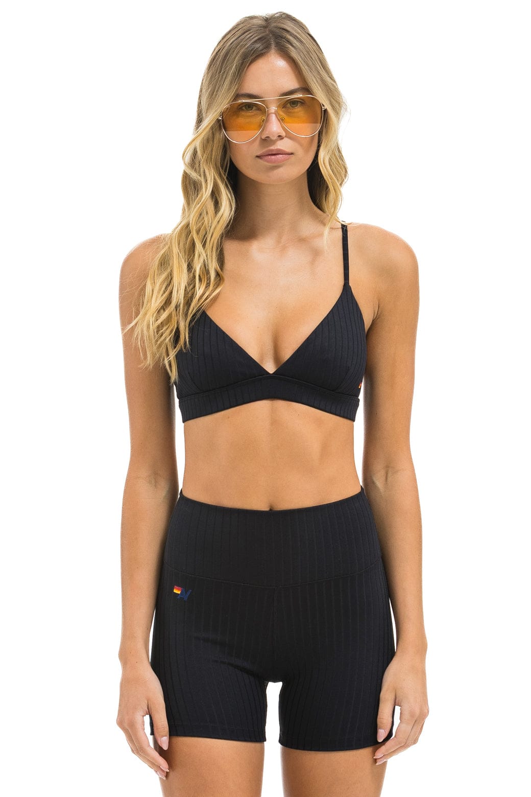 Retro WIDE RIB TRIANGLE ADJUSTABLE SPORTS BRA - BLACK