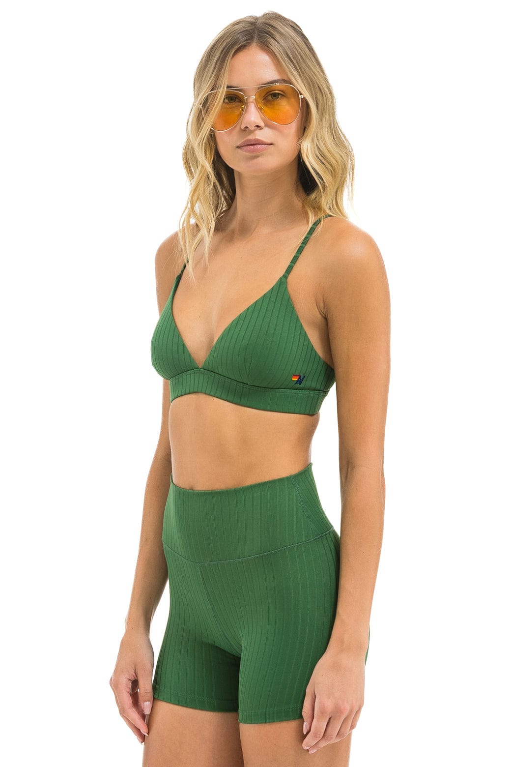 Retro WIDE RIB TRIANGLE ADJUSTABLE SPORTS BRA - PALM