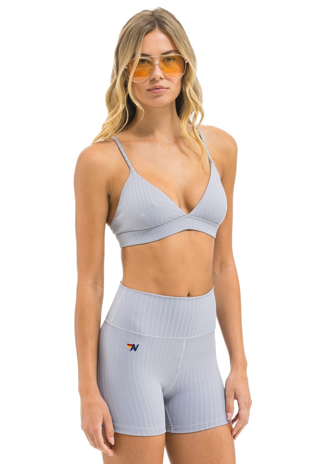 Retro WIDE RIB 4IN HI-RISE BIKER SHORT - LIGHT GREY