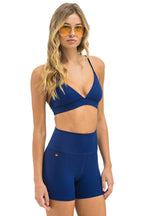 Retro WIDE RIB 4IN HI-RISE BIKER SHORT - NAVY