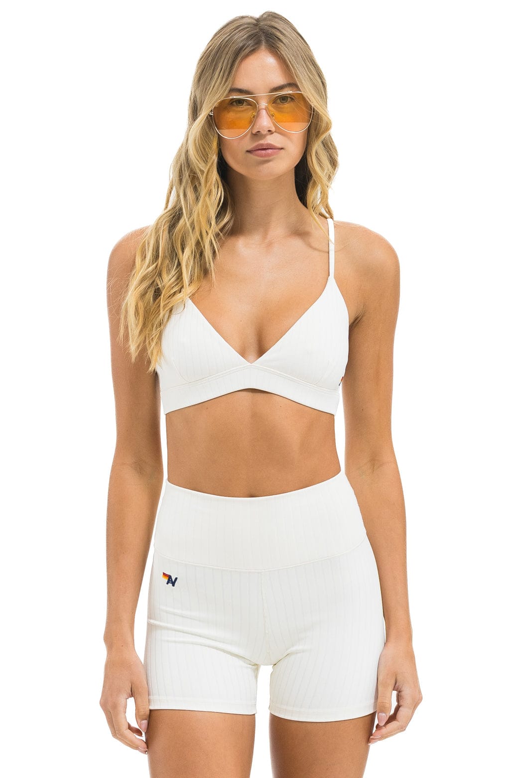 Retro WIDE RIB TRIANGLE ADJUSTABLE SPORTS BRA - VINTAGE WHITE
