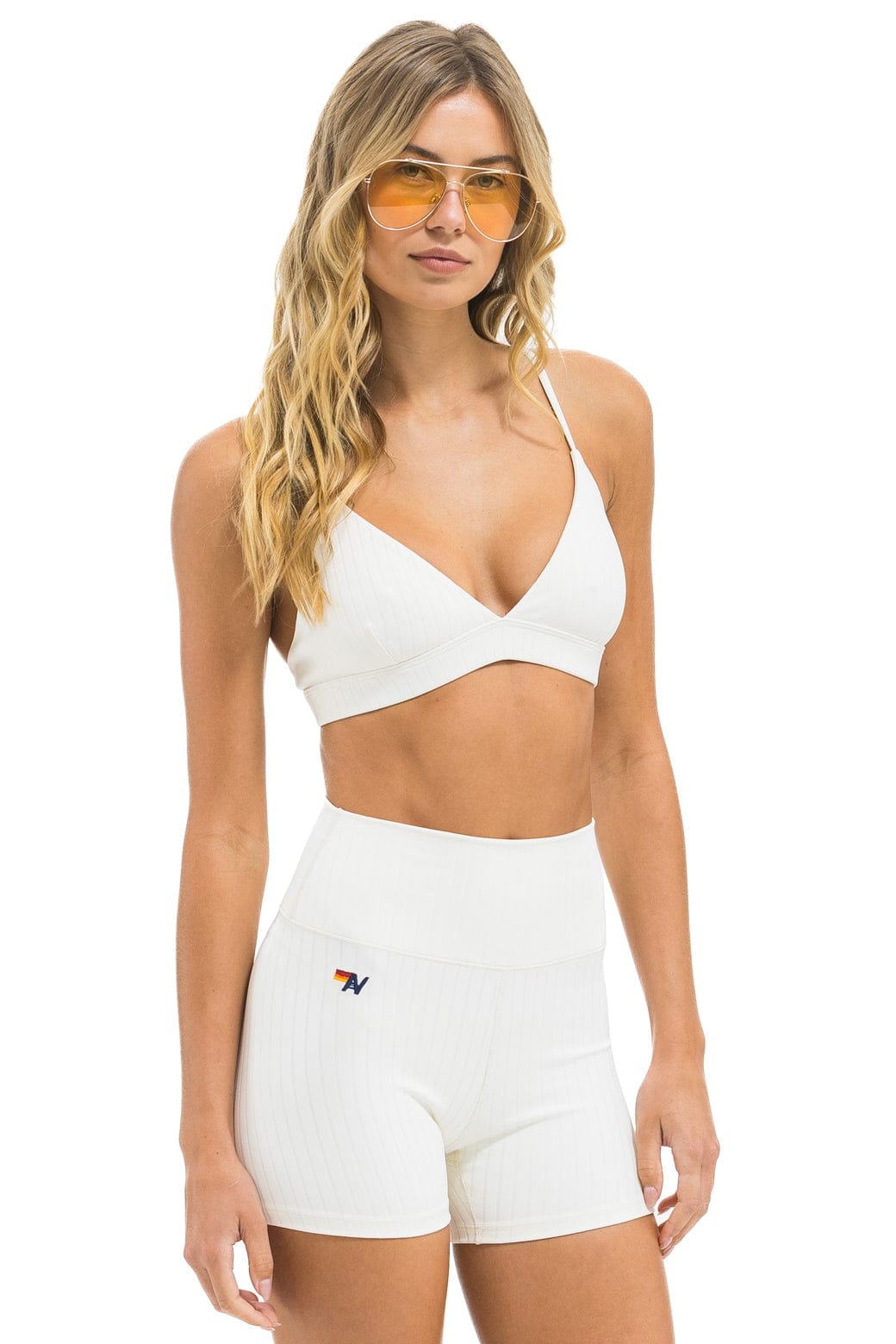 Retro WIDE RIB TRIANGLE ADJUSTABLE SPORTS BRA - VINTAGE WHITE