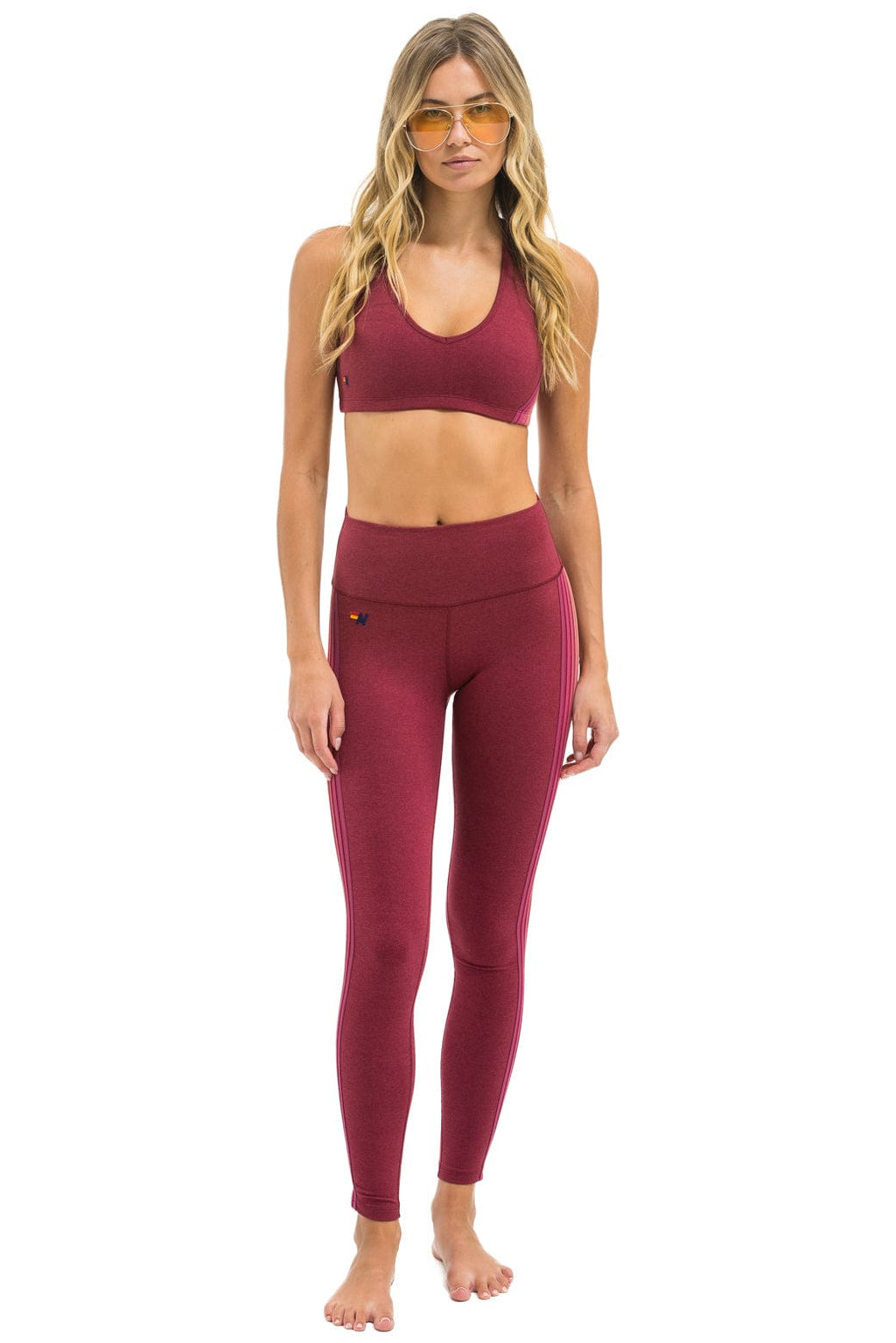 Retro FULL LENGTH HI-RISE 5 STRIPE LEGGINGS - BERRY