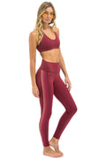 Retro FULL LENGTH HI-RISE 5 STRIPE LEGGINGS - BERRY